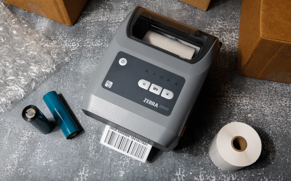 1 inch core thermal transfer labels with desktop printer and thermal ribbon