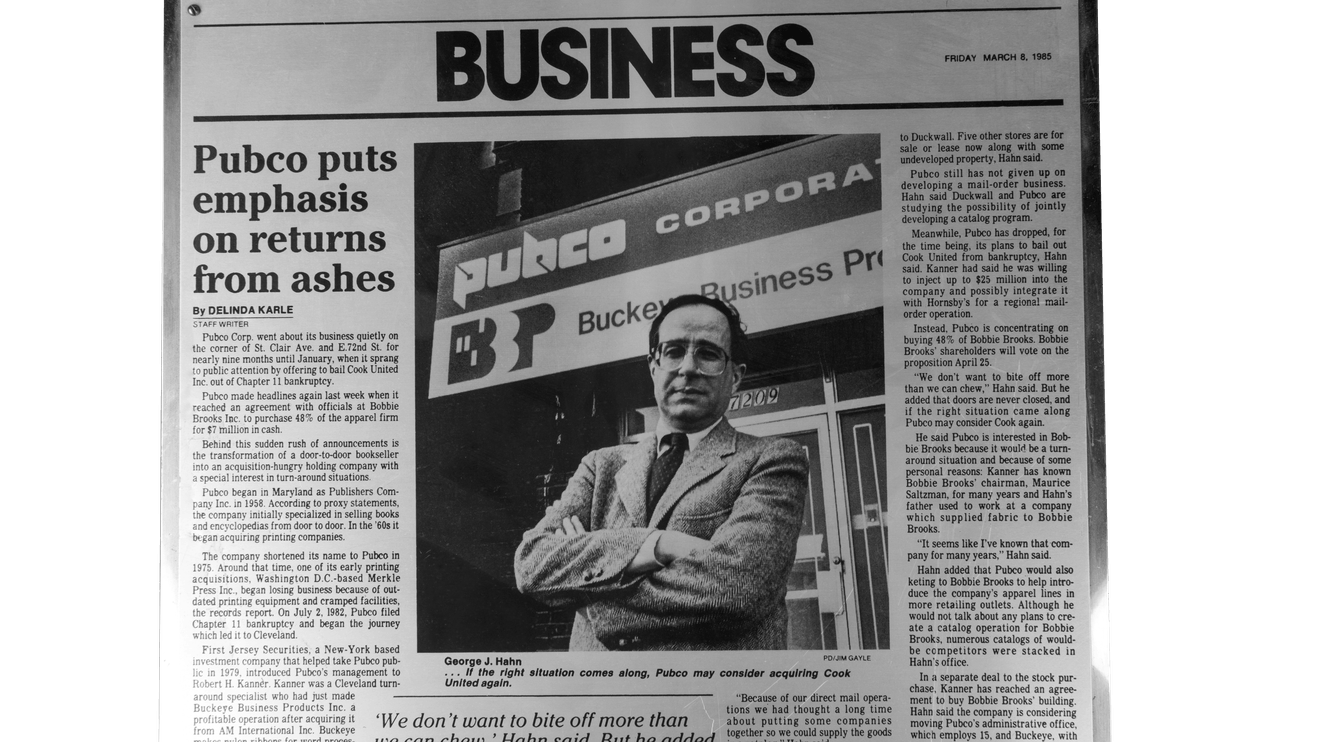 Newspaper announcement featuring Buckeye Business Products facility in 1984
