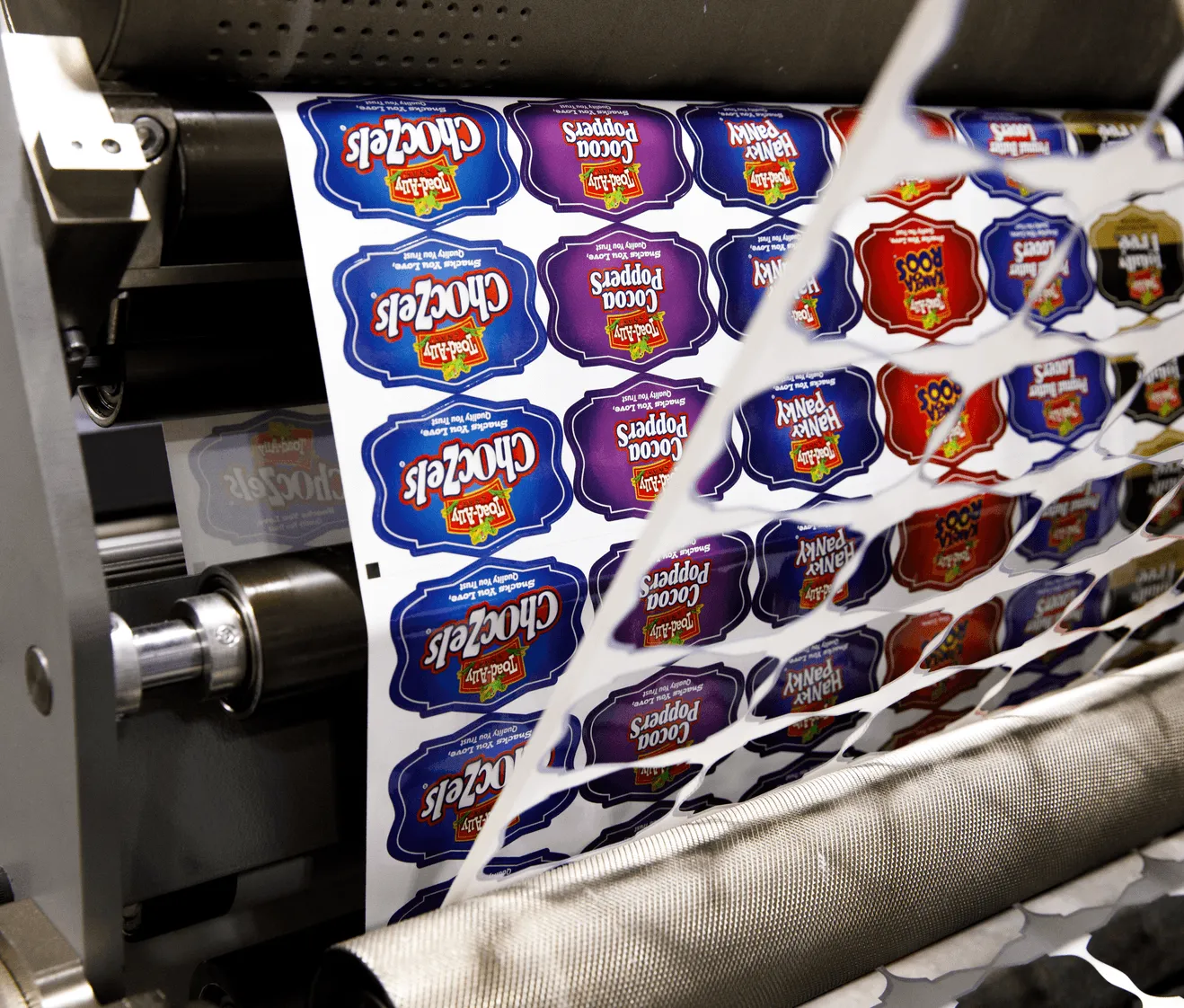 BOBST 510 digital press printing colorful custom labels on rolls