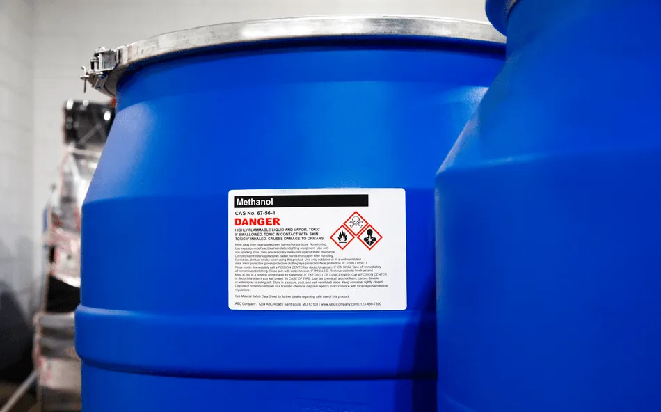 BS5609 chemical compliant inkjet labels for hazardous materials