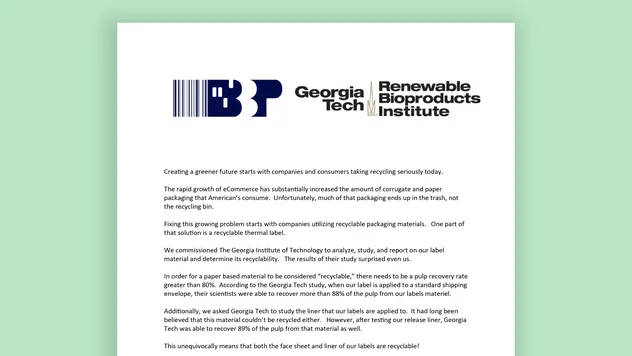 Document showing recyclability certification from Georgia Tech testing