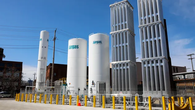 Industrial silos and energy-efficient manufacturing equipment at facility