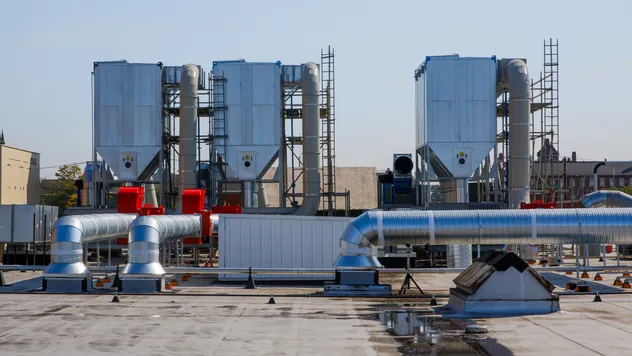 Modern industrial HVAC system with air circulation equipment