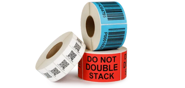 a stack of rolls of custom labels