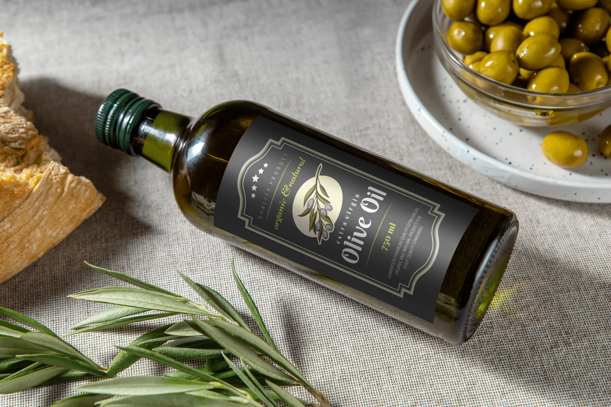Digital labels on olive oil bottle