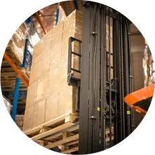 a pallet of boxes going up a lift