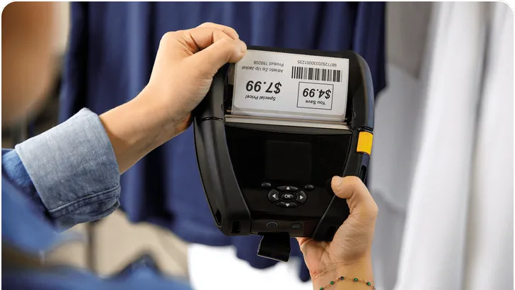 a handheld label printer printing a thermal label