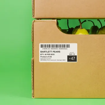 Brown seed package with white barcode label on green background