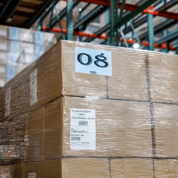 Shipping labels on warehouse boxes