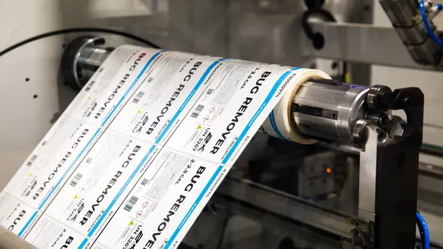 Finished label rolls packaged and ready for shipment
