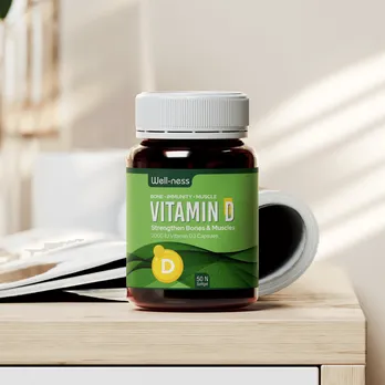 Vitamin bottle with green label