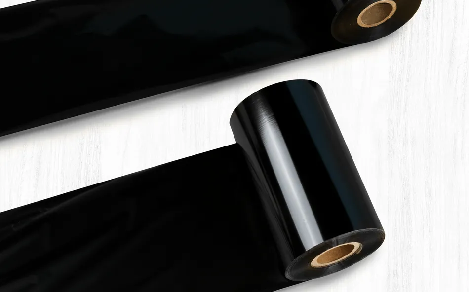 rolls of black wax thermal ribbons for label printing